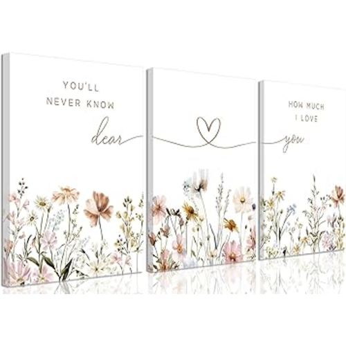 3Pcs Wildflower Nursery Canvas Wall Art Flower Botanical Sentence Poster Painting Picture Wall Decor Boho Girl Nurseries Print Artwork for Nursery Baby Room Living Room Bedroom Home Decoration16x24in