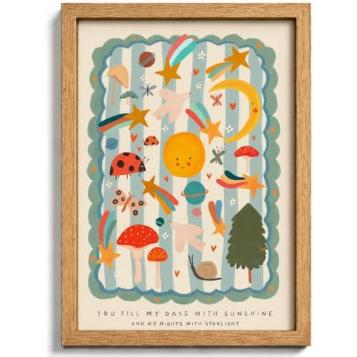 6JUEBING6 Framed Nursery Canvas Wall Art,Boy Room Picture Wall Decor | Boho Kids Poster Print Artwork,for Children's Bedroom Playroom Home Decoration,12x16in