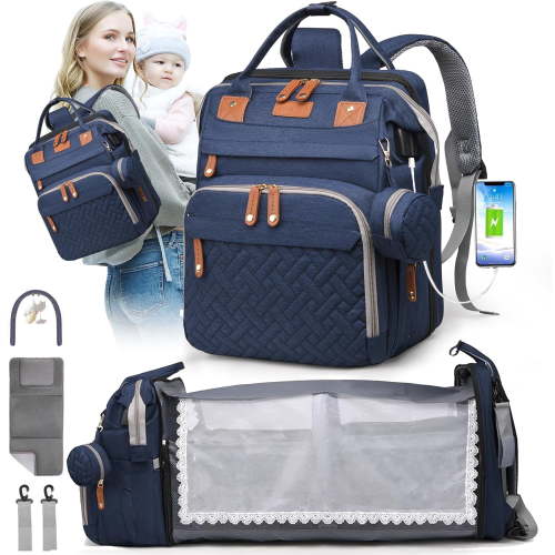 Morfone Diaper Bag Backpack with Changing Station, Waterproof Large Capacity Baby Bag with USB Charging Port & Pacifier Case - Unisex, Blue