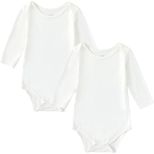 DEFAHN 2PCS Bamboo Baby Rompers Unisex Onsies Solid Short Sleeve Baby Bodysuit 0-24 Months