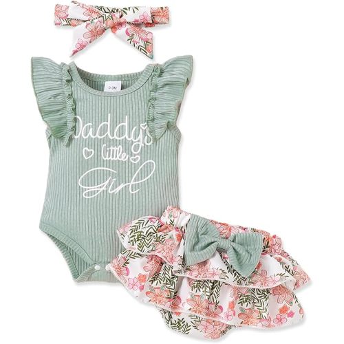 Newborn Baby Girl Clothes Infant Outfits Summer Shorts Set Floral Romper+Cute Baby Skirt +Headband