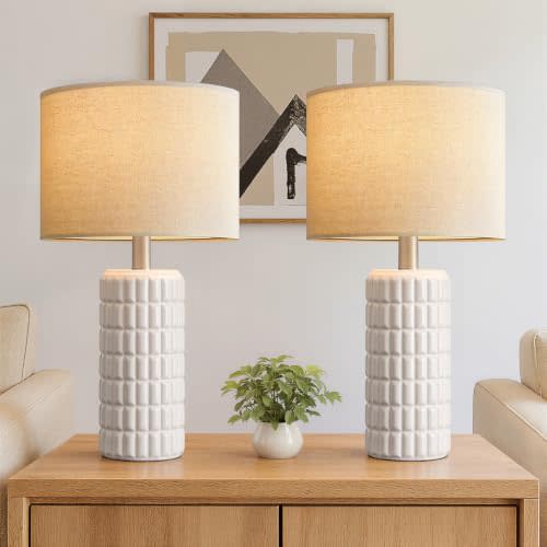 Seealle 23" Modern Ceramic Table Lamps Set of 2, Lamps for Bedroom, White | Lamps for Living Room, Bedroom, Bedside, Night Stands, End Table, Desk, Farmhouse Home Decor