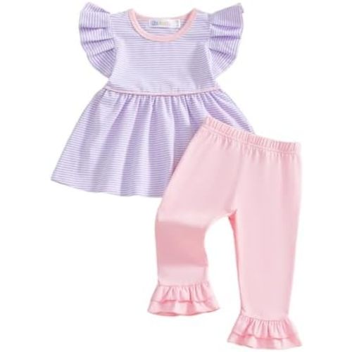 Kuriozud Toddler Baby Girl Clothes Sleeveless Shirts Tunic Top and Ruffle Pants Set 2 Piece Spring Summer Outfits