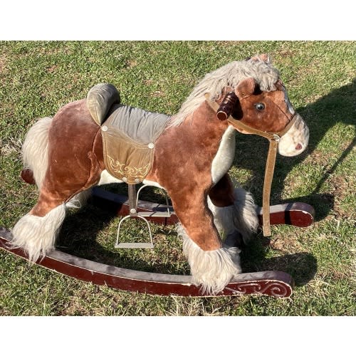 Antique Ride On Rocking Horse Plush Early to Mid 1900’s 37” long