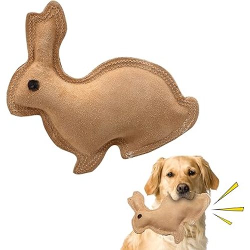 SPOT Dura-Fused Leather Rabbit Dog Toy – Durable Real Leather & Jute Chew Toy with Squeaker, Double-Stitched for Moderate Chewers, Small & Medium Dogs, 7.5in