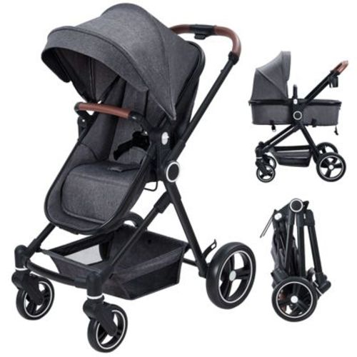 Acekool 2-in-1 Pushchair Reversible Infant Seat & Bassinet with One-Hand Fold, Recliner & Extra-Large Canopy