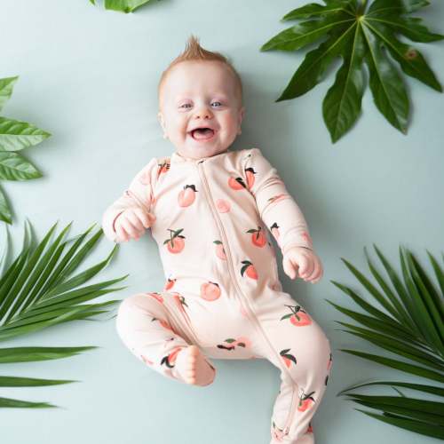 Bamboo Zippered Romper in Peach Print | Kyte Baby