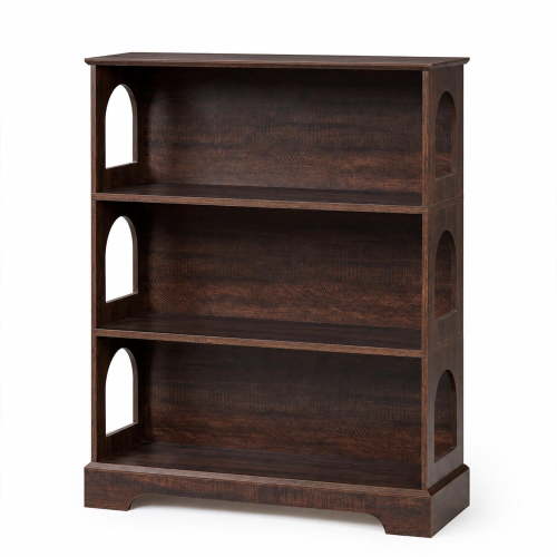 3-Tier Bookshelf, 31.5inch Wide Bookcase,Dark Walnut | Mid-Century Modern,Small Freestanding Wood Book Shelves,Open Storage Display Cabinet, Home Office, Living Room, Bedroom