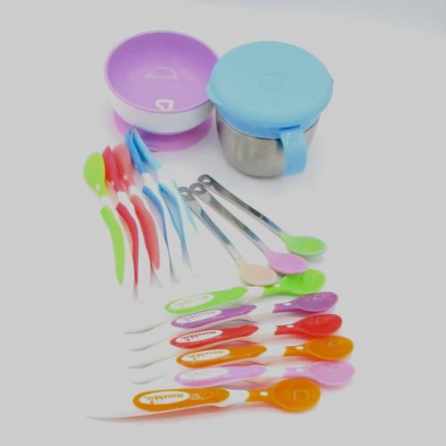 Munchkin 16 pc lot Soft-Tip Baby Spoons Stay Put Suction Bowl Snack Catcher