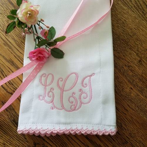 Baby Girl or Boy Burp Cloth, Pink, Burp Cloth, Hand Crocheted Edging, Monogrammed, Personalized, New Born Baby Gift, Baby Shower Gift Set,