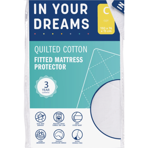 In Your Dreams Infant Mattress Protector - Quilted Cotton Fitted Cot