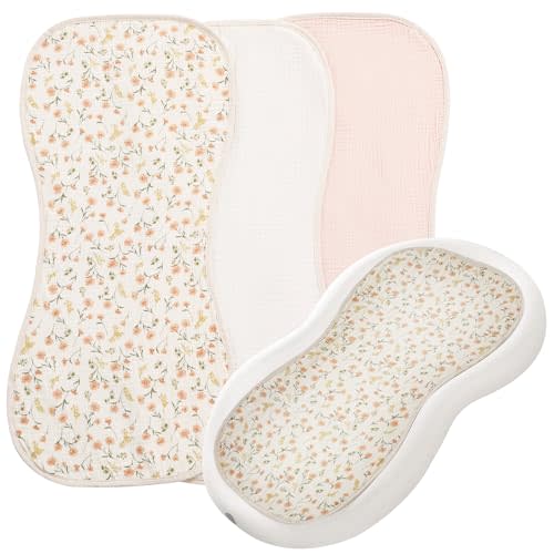 HOMBYS Changing Pad Liner Fits for Changing Pad,Washable Baby Changing Pad Cover Waterproof,100% Cotton Muslin Changing Table Pad,3 Pack,Cream White,Pink,Floral