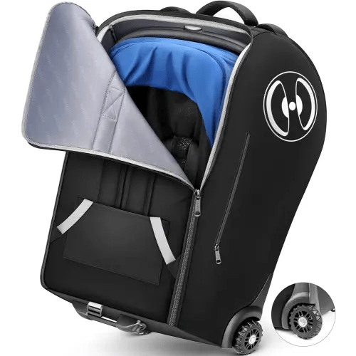 YOREPEK Infant Car Seat Travel Bag Backpack with Wheels, Fits for Doona Car Seat Stroller, Padded Carseat Bags for Air Travel with Shoulder Strap, Car Seat Storage Bag for Airplane with Side Pocket