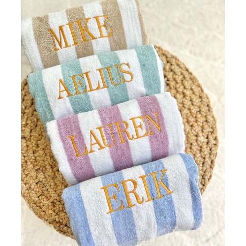 Embroidered Oversized Cabana Stripe Beach Towels | 30x70" | Monogrammed Pool Towels | Bridal Party Gift | Bachelorette
