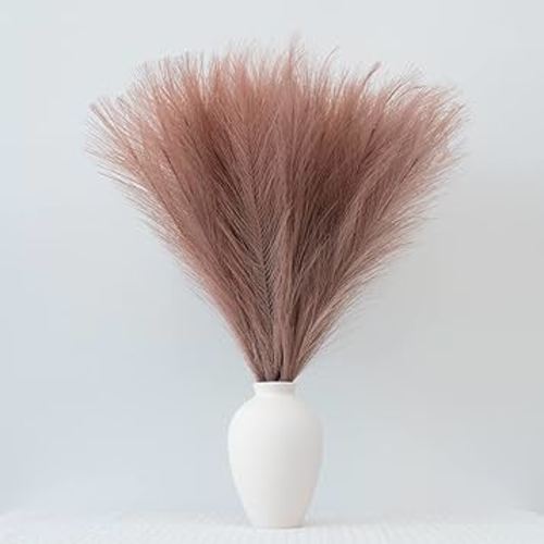 EVODIS Pampas Grass Decor, Fluffy Faux Pampas Grass 6 Stem 18"/45cm Pompous Grass Small Flower Arrangement and Vase Filler for Boho Home Wedding Decoration (Dusty Pink)