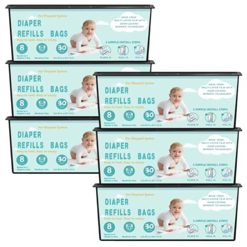 Diaper Pail Refills Bags with 30 Bags Compatible with Genie Easy Roll Signature and Platinum Diaper Pails, 7-Layer Odor-Barrier Technology-6 Packs