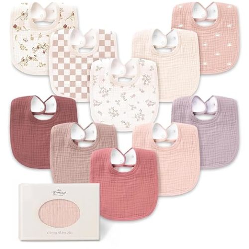 Konssy 10-Pack Muslin Baby Bibs for Drooling and Teething