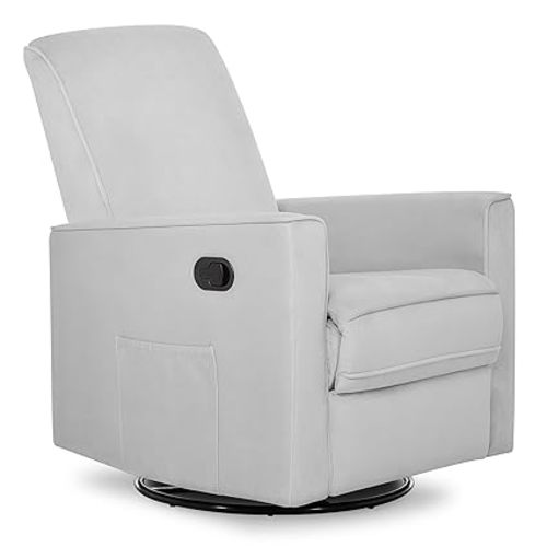 Evolur Raleigh Upholstered Manual Glider Recliner– Rocking & 360° Swivel with Smooth Glide – Greenguard Gold & FSC Certified – Modern Nursery and Living Room Chair in Fog