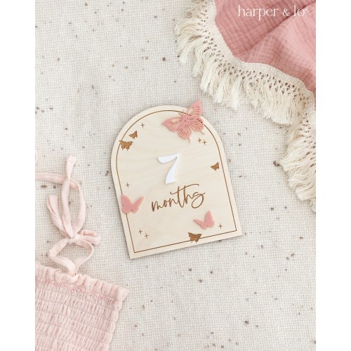 Wooden Butterfly Interchangeable Milestone Cards | Personalize Custom Name | Baby Monthly Milestone Marker | Nursery Decor, Baby Shower Gift
