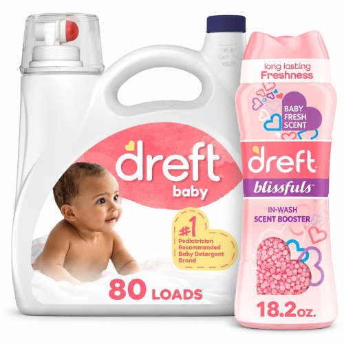 Dreft Blissfuls Laundry Scent Booster Beads, Baby Fresh, 18.2 oz with Dreft Liquid Laundry Detergent for Babies, Tackles 100% of Common Baby Stains, 105 fl oz, 80 Loads
