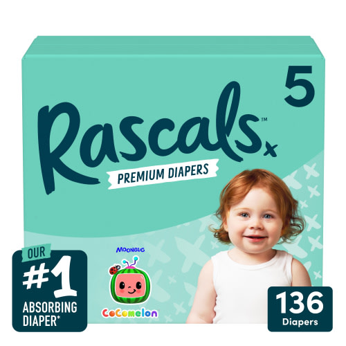 Rascals Premium Diapers Size 5, 136 Count (Select for More Options)