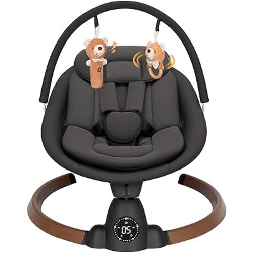 Baby Swing for Infants, Electric Baby Swing with Bluetooth, Portable Infant Swing with 5 Speeds, 10 Lullabies, 5-Point Harness & Remote Control, for Newborns Infants Indoor Outdoor Use (Black)