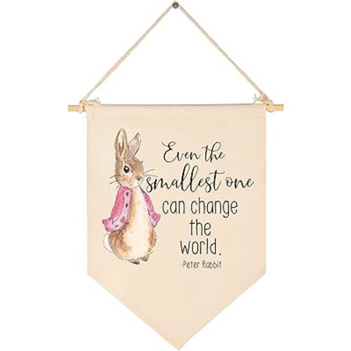 Even The Smallest One Can Change The World-Easter Peter Rabbit Canvas Hanging Pennant Flag Wall Sign Decor Gifts for Baby Kids Girls Nursery,Kids Room Playroom Decor