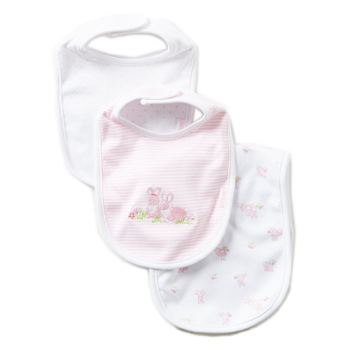 Little Me Baby Bunnies Printed/Solid Bibs and Burpcloth Three-Piece Set