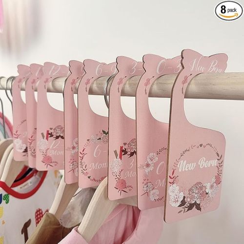 Baby Closet Dividers Pink 8pcs Baby Clothes Dividers for Closet Double-Sided Wooden Baby Closet Organizer Nursery Decor for Girls Wardrobe