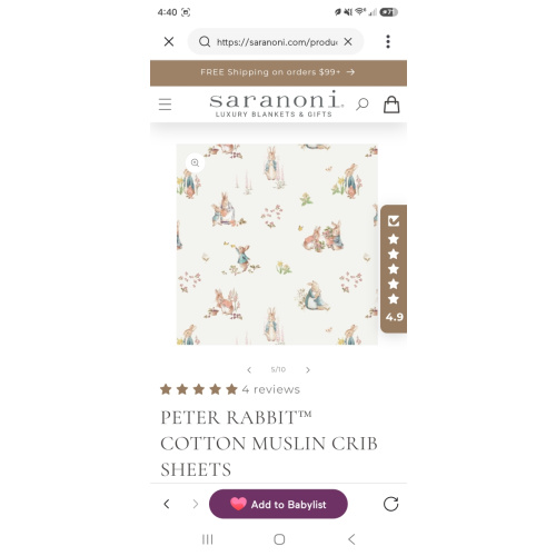 PETER RABBIT™ COTTON MUSLIN CRIB SHEETS