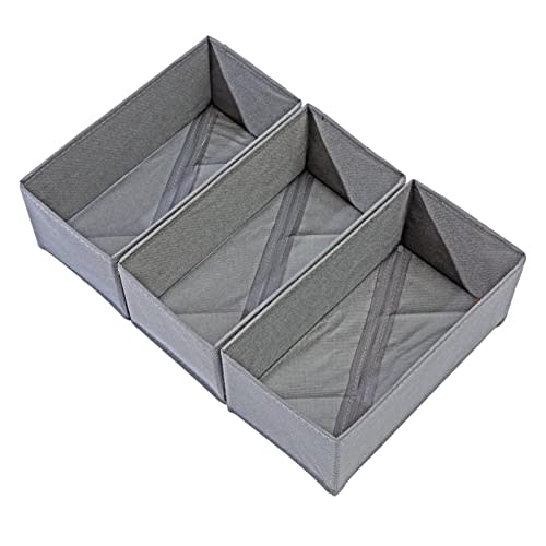 Bructhun Sock Drawer Organizer Set of 3 Pack Gray, 11' Small Collapsible Fabric Underwear Dividers, Closet Cabinet Dresser Storage Bins for Panties Stockings Leggings