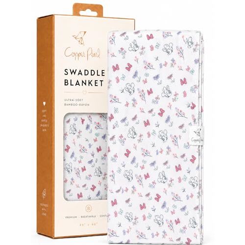Copper Pearl Swaddle Blankets for Newborns | Soft Stretchy Receiving Blankets for Boys and Girls | Large 46 x 46 Inch Baby Blankets | Lightweight and Breathable Swaddles | Minnie Mouse's Bowquet