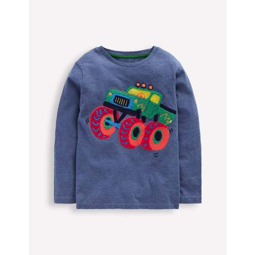Long Sleeve Bouclé T-shirt-Denim Marl Monster Truck