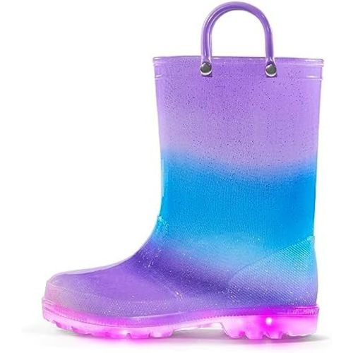K KomForme Kids Rain Boots, Waterproof Light up Boots with Easy-on Handles