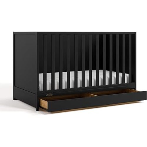 Graco Theo Convertible Crib with Storage Drawer (Black) – GREENGUARD Gold Certified with Drawer, Converts to Toddler Bed, Fits Standard Crib Mattress