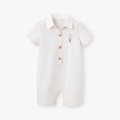 Up & Away Grey Seersucker Collared Shortall GRAY / 3-6M