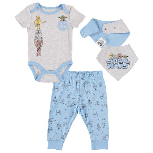 STAR WARS Baby Yoda Boys' 3 Piece Short Sleeve Bodysuit Pull-on Pants and Accessory