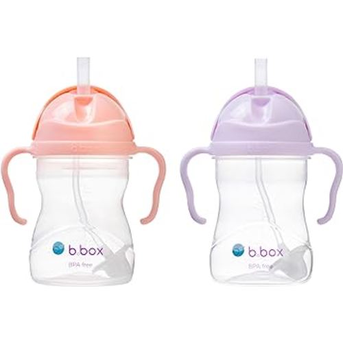 b.box Sippy Cup with Weighted Straw (2-pack). Drink from any Angle, Leak Proof, Spill Proof, Easy Grip. BPA Free, Dishwasher Safe. For Babies 6m+ to Toddlers (tutti frutti + boysenberry, 8oz)