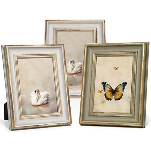 Afuly 5x7 Vintage Picture Frames Set of 3, Antique Retro Photo Frame Gold Picture Frame Tabletop Wall Hanging Home Gallery Decor Wedding Birthday Gift for Grandma Mom