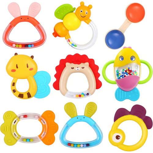 MOONTOY 9pcs Baby Rattles 3-6 Months, Infant Teething Toys 3-6 Months, Teethers Baby Toys 6-12 Months Sensory Toys for Babies 3 4 5 6 7 9 10 Month Boy Girl Gifts