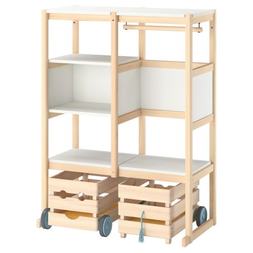 FLISAT Open storage combination - light white stained pine/white 34 5/8x15x46 1/8 "