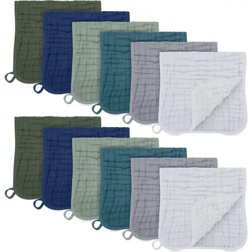 SWEET DOLPHIN 12 Pack Muslin Burp Cloths Large 100% Cotton Burping Clothes for Baby Drool - Absorbent and Soft Boys & Girls Milk Spit Up Rags for Newborn Essentials Registry - Mountain Gradient