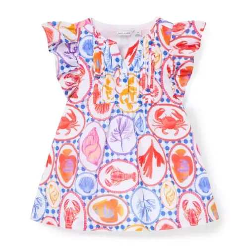 Girl White Ocean Icon Ocean Icon Ruffle Sleeve Dress by Janie and Jack