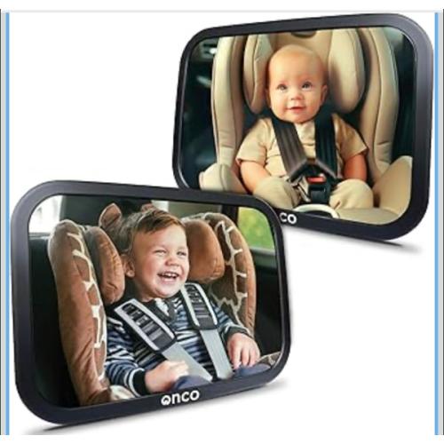 Onco Baby Car Mirror Rear Facing (2 Pack) - 100% Shatterproof & Shakeproof, Award-Winning Convex Car Mirror for Baby with 360° Rotation, Newborn Essentials (9.6 x 6.9 in)