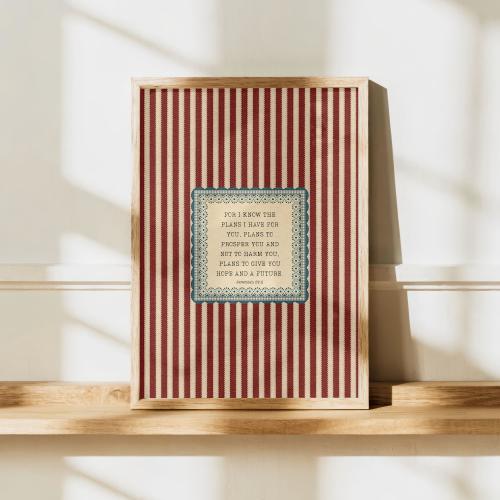 Bible Verse Print for New Baby, Earthy Nursery Print, Jeremiah 29:11 Scripture Print Retro Striped Christian Wall Art Faith Based Home Decor