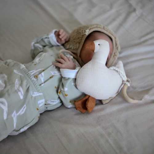 Handmade Goose Baby Rattle -Muslin Goose Toy - Organic Cotton Baby Teething Toy - Neutral Baby Shower Gift,Newborn Toy,First toy