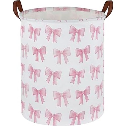 Kids Laundry Hamper,Pink Laundry Basket Collapsible Girls Storage Baskets for Home Decor,Office,Toy Organizer,(Pink Bowknot)
