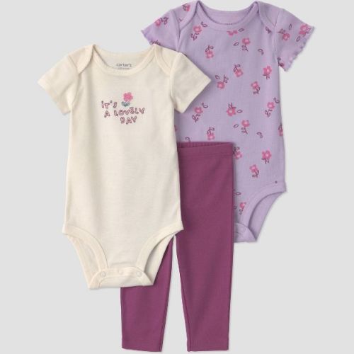 Carter's Just One You® Baby Girls' 3pc Floral Printed Bodysuit and Leggings Set - Plum 3M