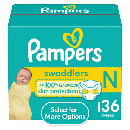 Pampers Swaddlers Diapers, Newborn, 136 Count (Select for More Options)