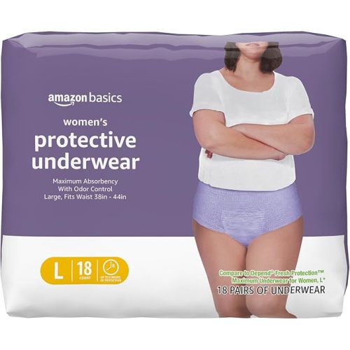 Amazon Basics Incontinence Underwear for Women, Protective, Disposable, Postpartum, Maximum Absorbency, Large, Lavender, 18 Count